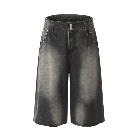 Shorts de Mezclilla Suelta con Detalles de Pintura Contrast para Hombre