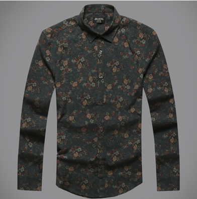 Camisa Estampada Azul Manga Larga Slim Fit Floral para Hombre - Image 6
