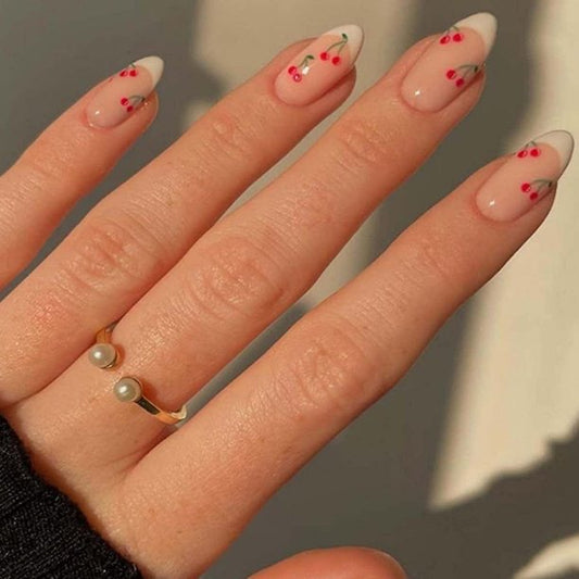 Uñas Postizas Almendra Cereza - Diseño Femenino y Duradero
