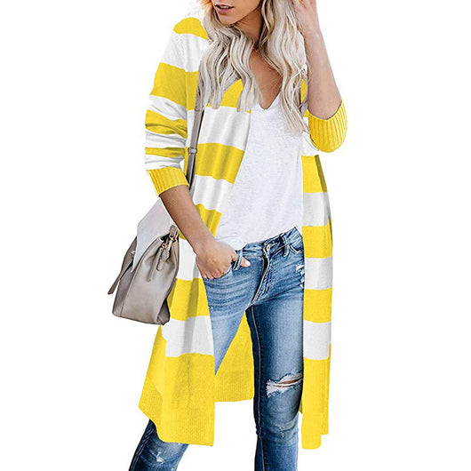 Cardigan de Punto con Rayas Contrastadas para Mujer