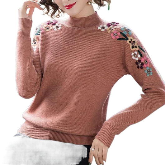 Blusa Suelta con Cuello Alto y Bordados para Mujer - Image 5