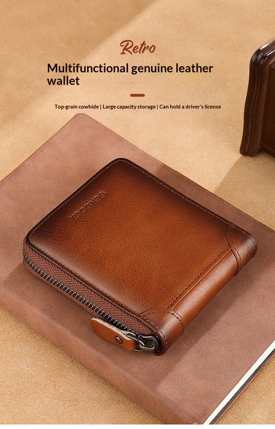 Cartera de Cuero Genuino para Hombre con Múltiples Compartimientos y Cierre de Cremallera - Image 13