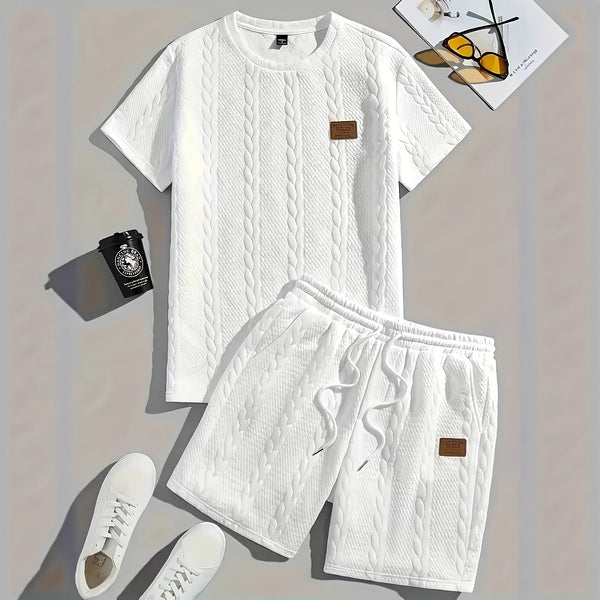 Conjunto de Dos Piezas Camiseta y Pantalón Corto Diseño de Parches en Colores Sólidos para Hombre