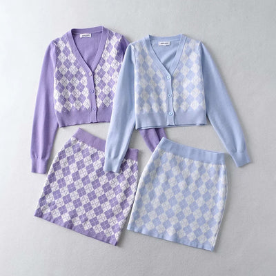 Conjunto Cardigan Tejido Manga Larga + Falda Corta