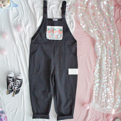 Jumpsuit Femenino Japonés Talle Alto con Estampa de Fresa