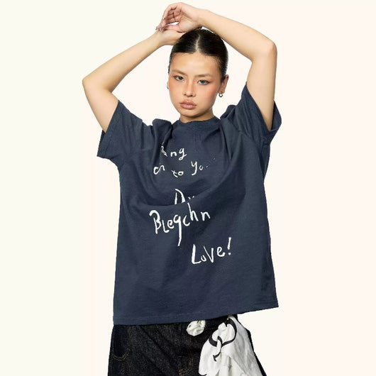 Camiseta Manga Corta Cuello Redondo con Letras Cursivas para Mujer Verano - Image 9