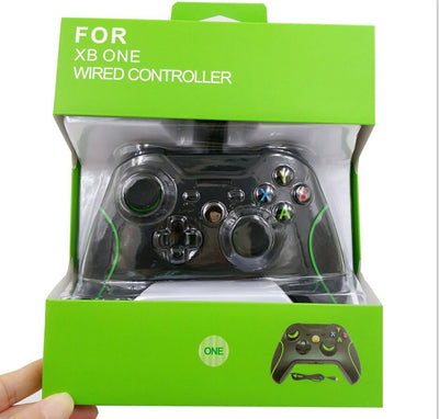 Black wired USB game controller with green accents, two joysticks, and ABXY buttons, shown with USB, USB-C, and micro-USB adapters. - Image 2