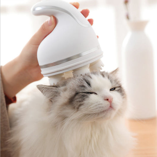 White electric pet head massager with silver accents, featuring a curved handle for comfortable grip. - Image 4