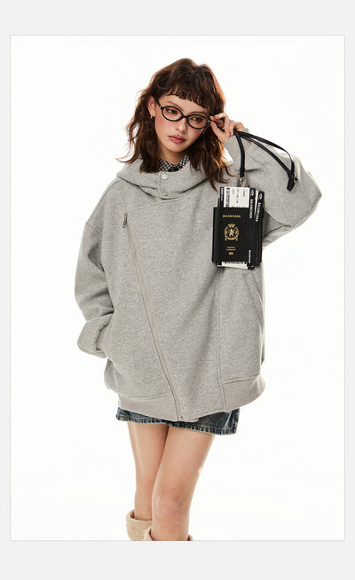 Sudadera Cardigan Irregular con Doble Cierre - Estilo Retro Casual para Mujer - Image 7