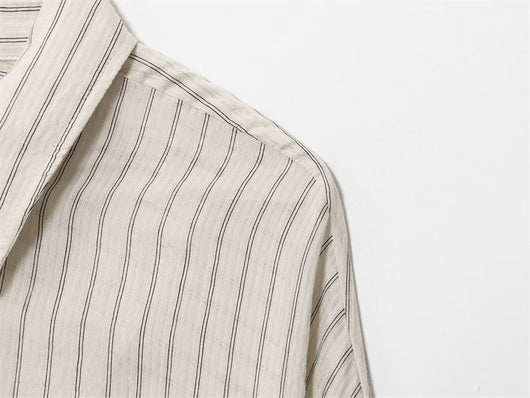 Camisa de Rayas Holgada con Solapa y Manga Larga - Image 9