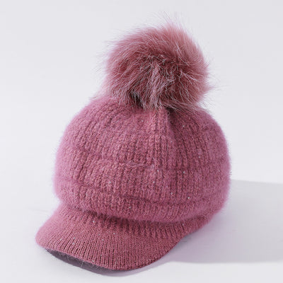 Gorro de Lana Cálido con Pompón de Pelaje de Conejo y Terciopelo - Image 8