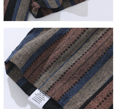 Camisa Retro Amekaji a Rayas de Estilo Étnico Manga Corta - Image 8