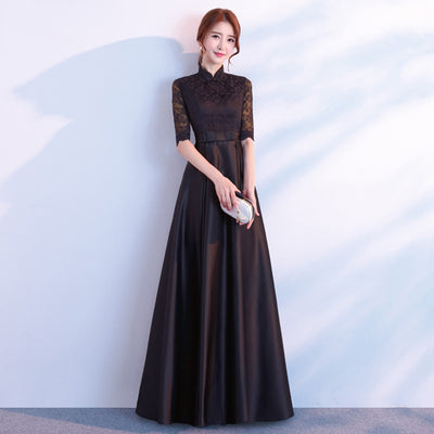 Vestido Largo Elegante de Manga Larga Negro para Eventos Corporativos - Image 16