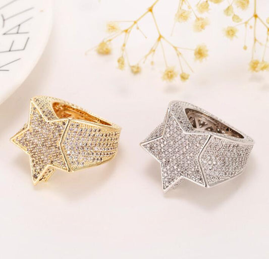 Anillo Estrella de Cinco Puntas con Diamantes Hip-hop para Hombre