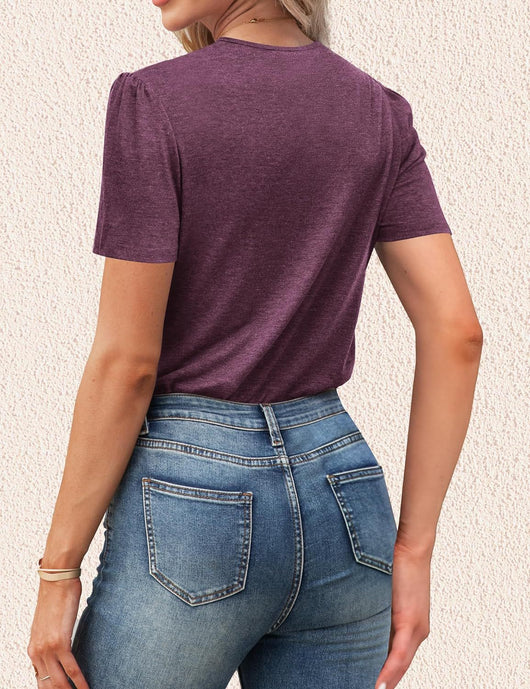 Blusa Casual de Manga Abullonada y Cuello en V para Mujer - Image 27
