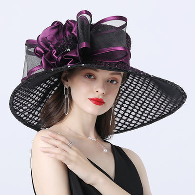 Sombrero de Ala Ancha con Decoración de Flores en Malla - Image 15