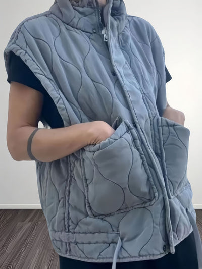 Chaleco Casual de Algodón Gris para Mujer con Cuello de Pie - Image 21