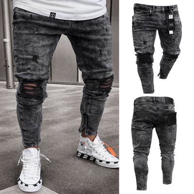 Pantalones Stretch Rotos con Efecto Desgastado