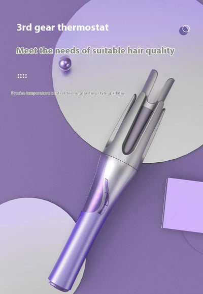 Gradient purple wireless automatic hair curler with a sleek design, one-button start, and three-speed adjustment. - Image 19