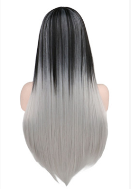 Peluca Larga Degradada Negra a Gris 68cm Cabello Sintético Liso Fibra de Alta Temperatura - Image 3
