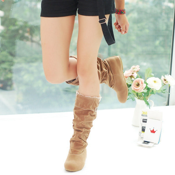 Botas Planas con Encaje Escarchado para Mujer