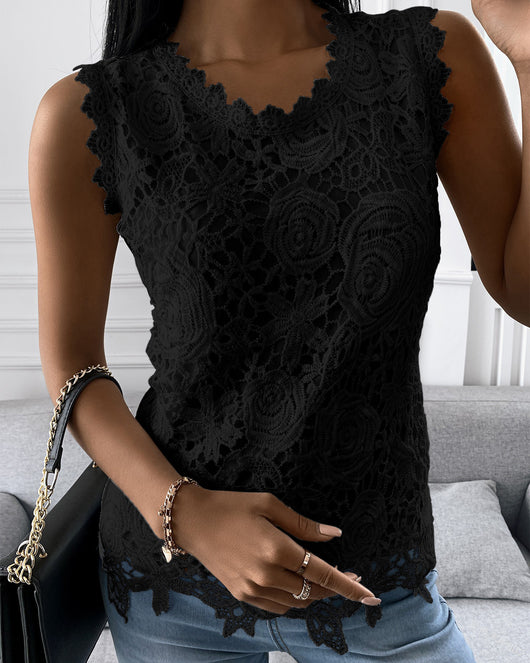 Blusa Casual sin Mangas con Encaje y Cuello U - Image 15