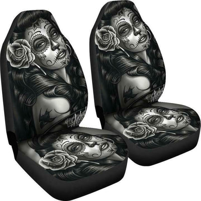 Funda de Asiento de Auto con Diseño de Mujer Tatuada en Blanco y Negro - Image 7