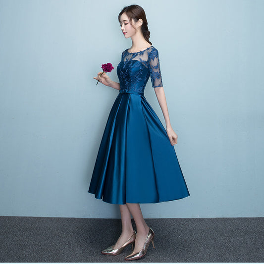 Vestido de Fiesta Azul Elegante Estilo Occidental Midi Ajustado - Image 2