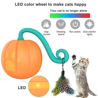 Orange pumpkin-shaped cat toy with a teal vine and paw print details, measuring 61mm. - Image 4