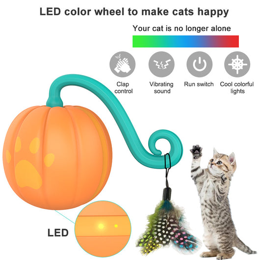 Orange pumpkin-shaped cat toy with a teal vine and paw print details, measuring 61mm. - Image 4