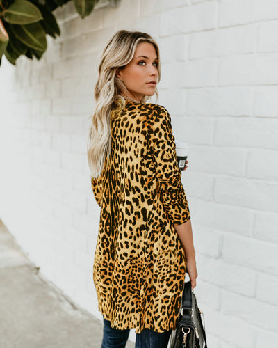 Chaqueta Leopardo Escote V Manga Larga con Botones - Image 14