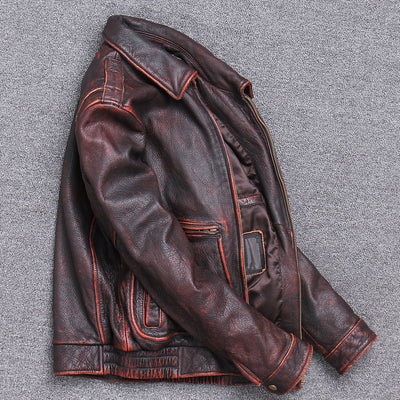 Chaqueta de Cuero Grueso Vintage - Estilo Casual Envejecido - Image 2