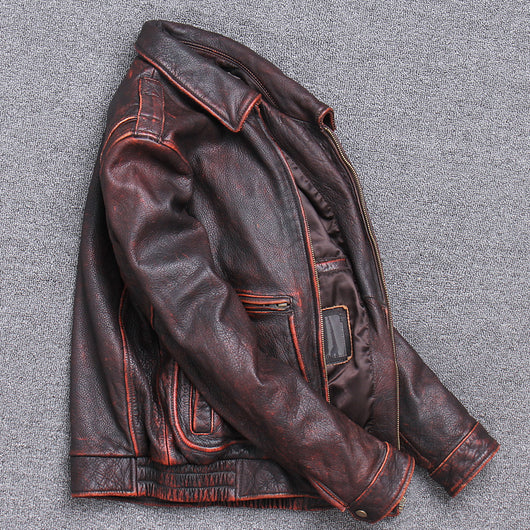 Chaqueta de Cuero Grueso Vintage - Estilo Casual Envejecido - Image 2