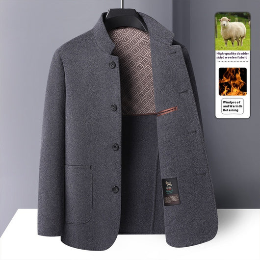 Abrigo de Lana Reversible con Cuello Mao de Largo Medio para Hombre - Image 3