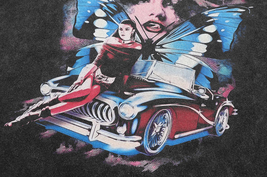 Playera Hip Hop Mariposa Manga Corta Suelta con Letras - Image 10