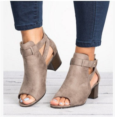 Sandalias de Tacón Alto Grueso Talla Grande con Abertura Lateral y Hebilla - Image 6
