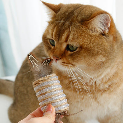 Juguete Interactivo para Gatos con Plumas, Cuerda de Cáñamo y Rodillo Sonoro - Image 5