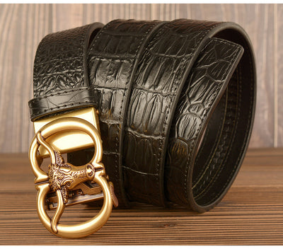 Cinturón para Hombre con Hebilla Automática Estilo Retro Cabeza de Buey - Image 18