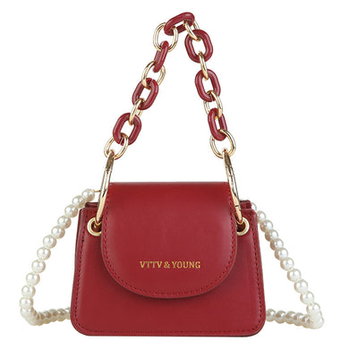 Bolso Bandolera Cuadrado con Cadena de Perlas a un Hombro - Image 10