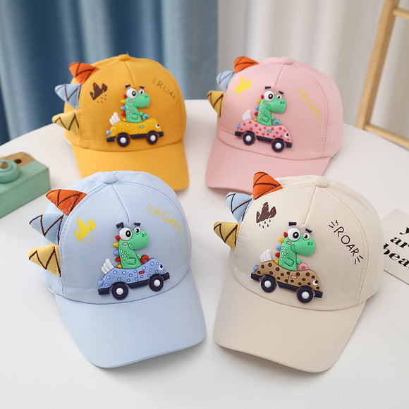 Gorra de Béisbol Infantil Estilo Coreano con Bordado de Dinosaurio y Auto