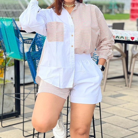 Conjunto de Blusa Rayada Suelta y Shorts Palazzo para Mujer - Image 11