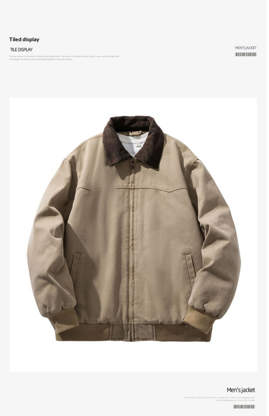 Chaqueta Vintage Americana para Hombre con Cuello Solapa y Tela Gruesa Desgastada - Image 9