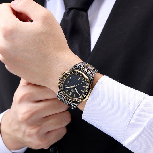 Reloj Hombre Cuarzo Tallado Loro Calendario Luminiscente