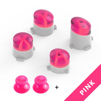 Orange ABXY bullet button replacements and two matching mushroom head thumbstick caps for Xbox One gamepad. - Image 4