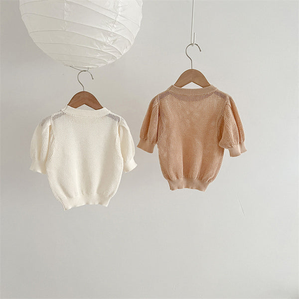 Playera Tejida para Bebé Diseño Coreano Minimalista con Detalles Calados