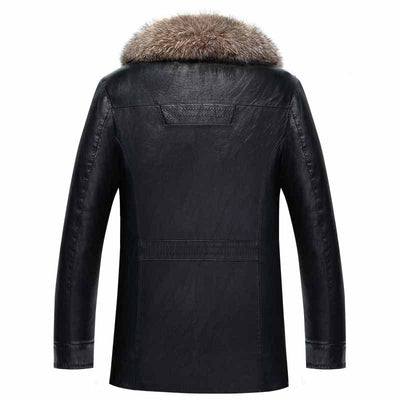 Chaqueta de Cuero Casual para Hombre con Cuello de Piel - Image 4