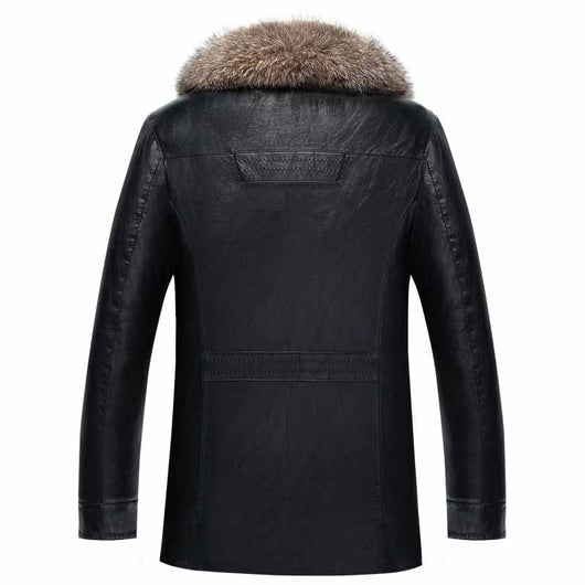 Chaqueta de Cuero Casual para Hombre con Cuello de Piel - Image 4