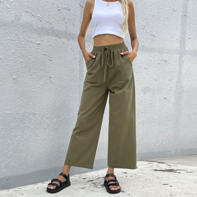 Pantalones Anchos Cropped de Algodón con Cordón Ajustable - Image 4