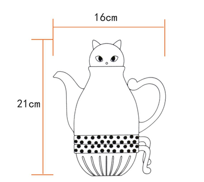 Juego de Té y Café con Tazas Apilables de Cerámica - Diseño Gato Blanco y Negro - Image 6
