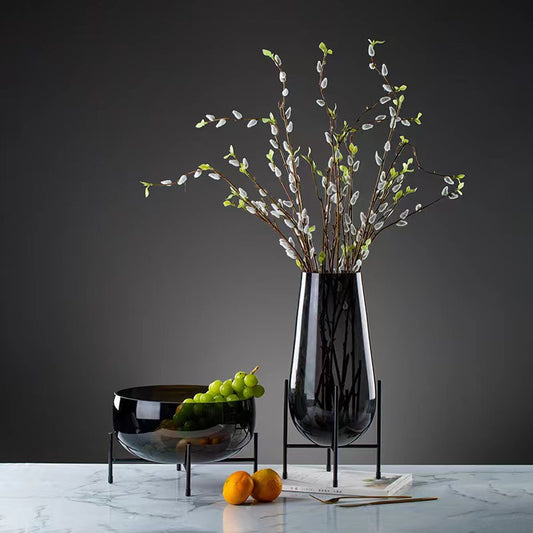 Florero de Cristal Lujo Ligero y Plato de Frutas Decorativo